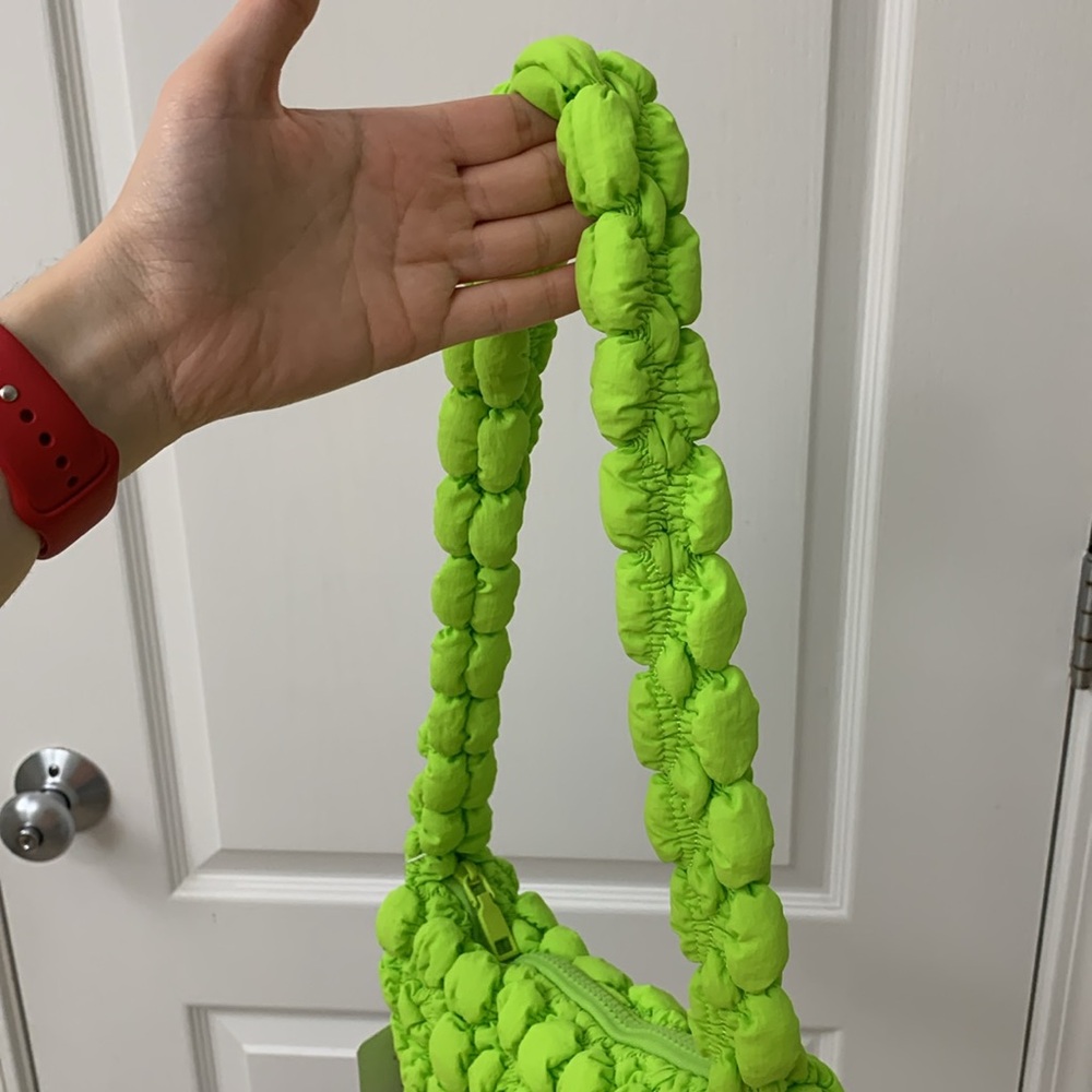 Neon Yellow / Green (Lime Green) Quilted Nylon Puff Bag - Picture 13 of 17